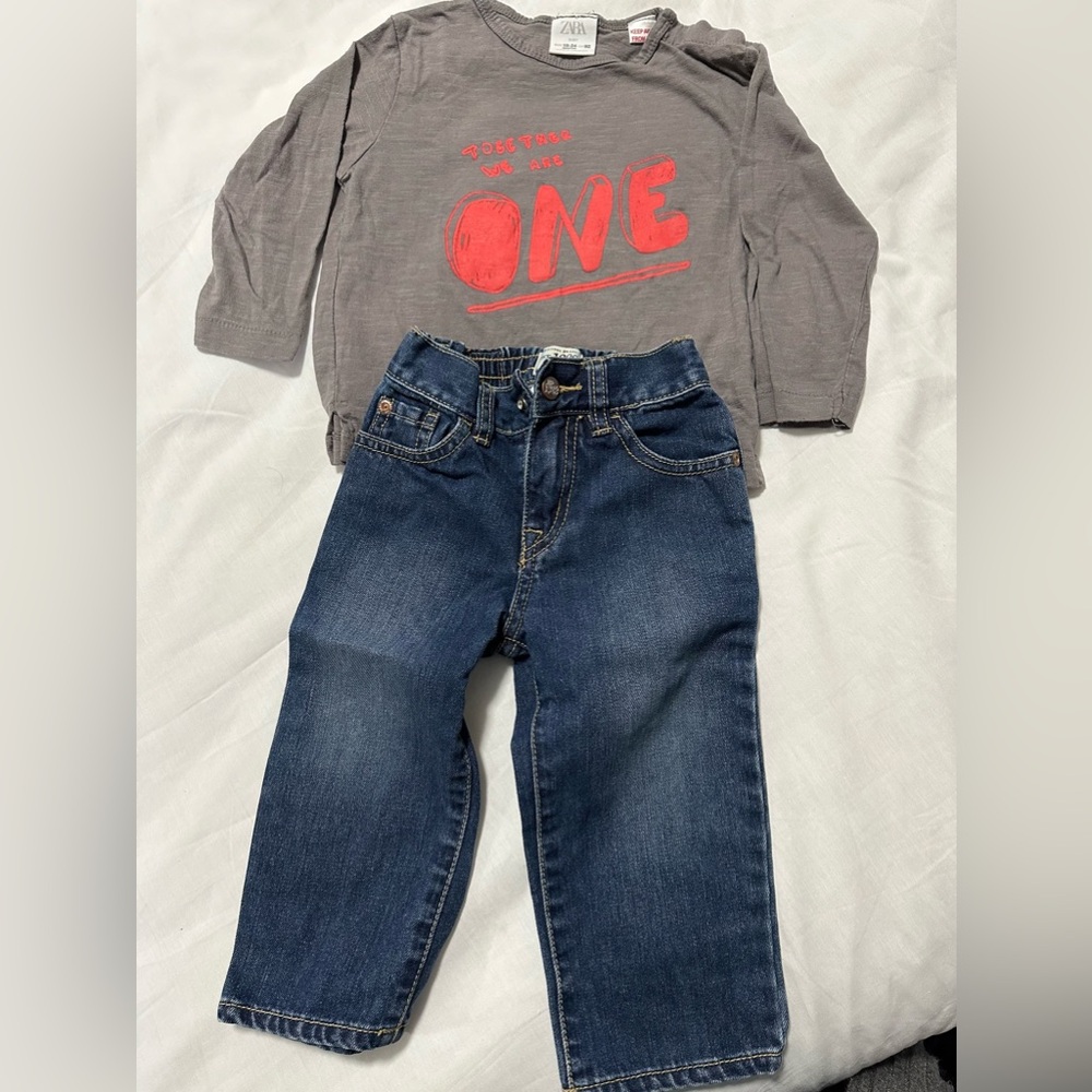 Set of boy’s jeans and T-shirt size 18 months 
New no tags